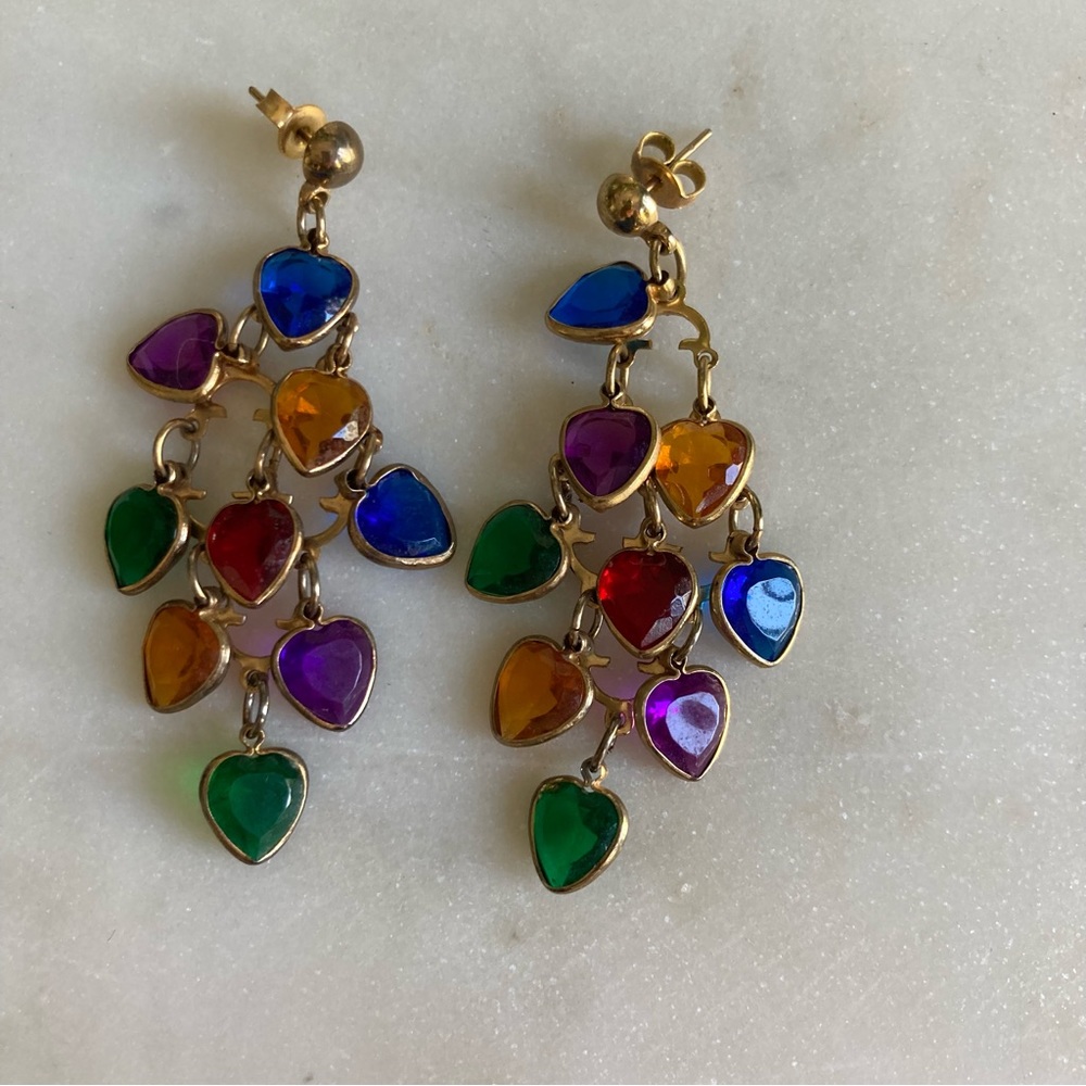 90’s Multi Colored Heart Gem Earrings